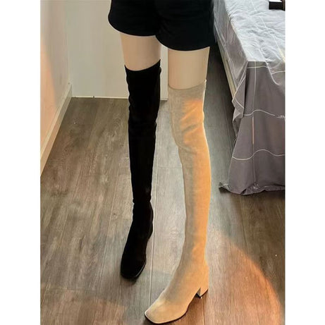 Stretchy Over-the-knee Chunky-heeled Boots For Fall And Winter