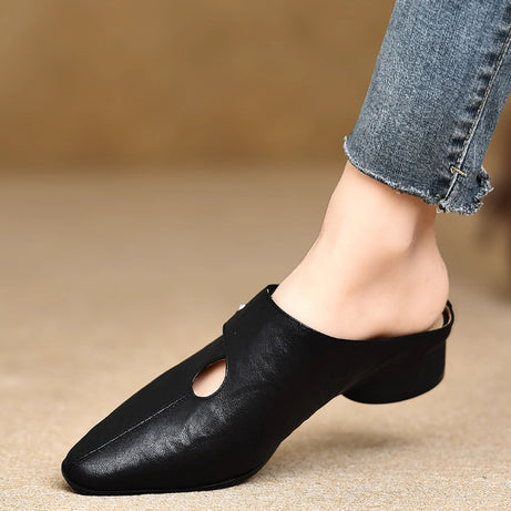 Women's Slip-on Slippers With Hand-stitched Pattern Made From First-layer Sheepskin