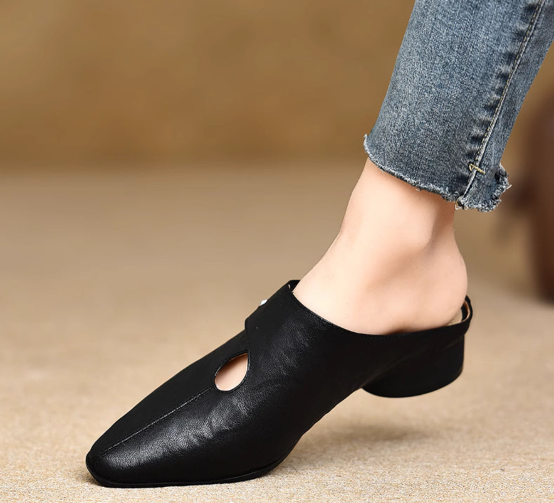 Women's Slip-on Slippers With Hand-stitched Pattern Made From First-layer Sheepskin