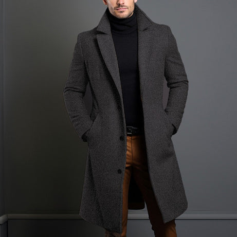 Men's Mid-length Trench Coat Fall Winter Slim Pockets Single-breasted Collar Jacket  Casual Business Comfortable Overcoat Clothing