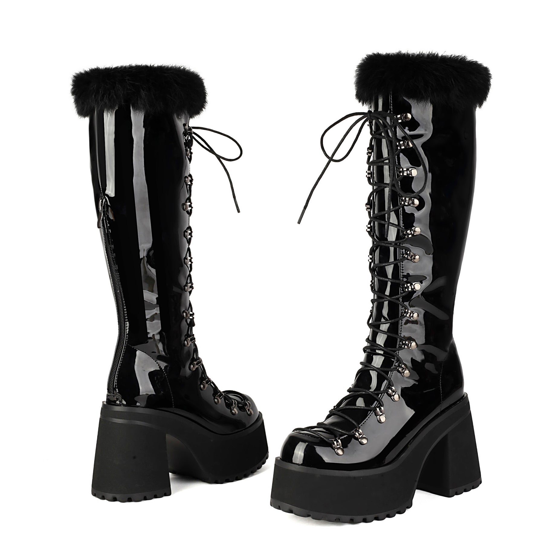 Women's British-style Casual Boots With A Fur Collar And Laces
