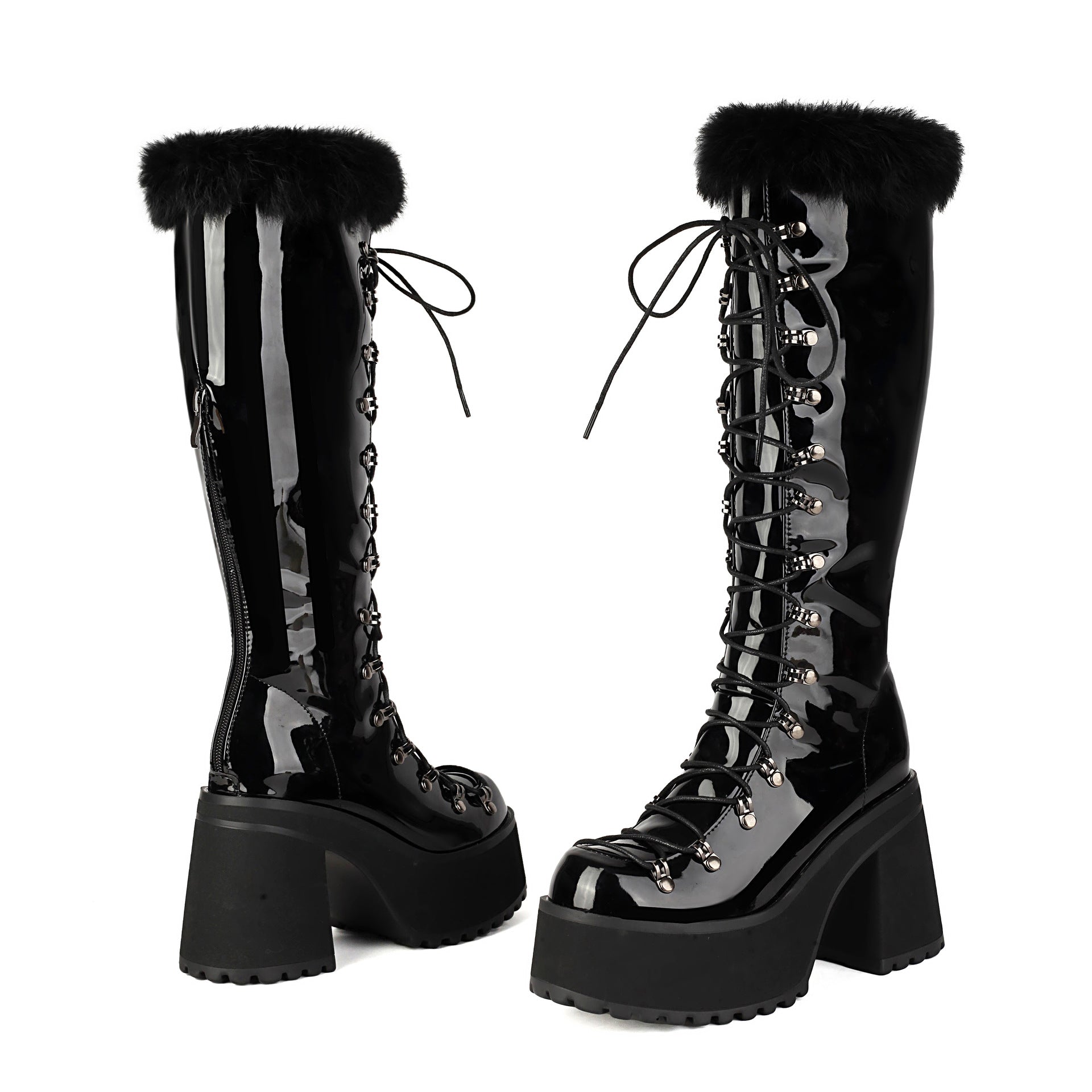 Women's British-style Casual Boots With A Fur Collar And Laces