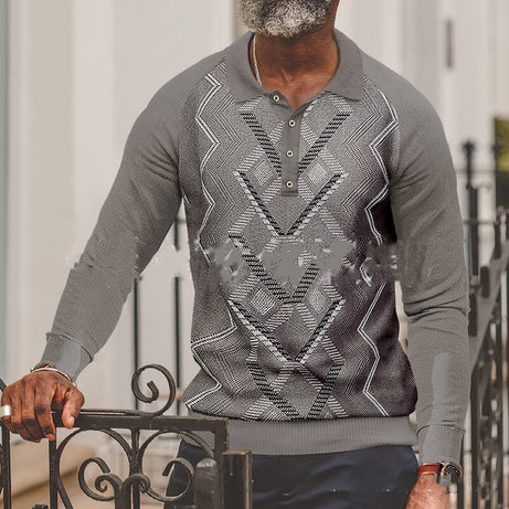 Button Long Sleeve Digital 3D Stripe Color Printing