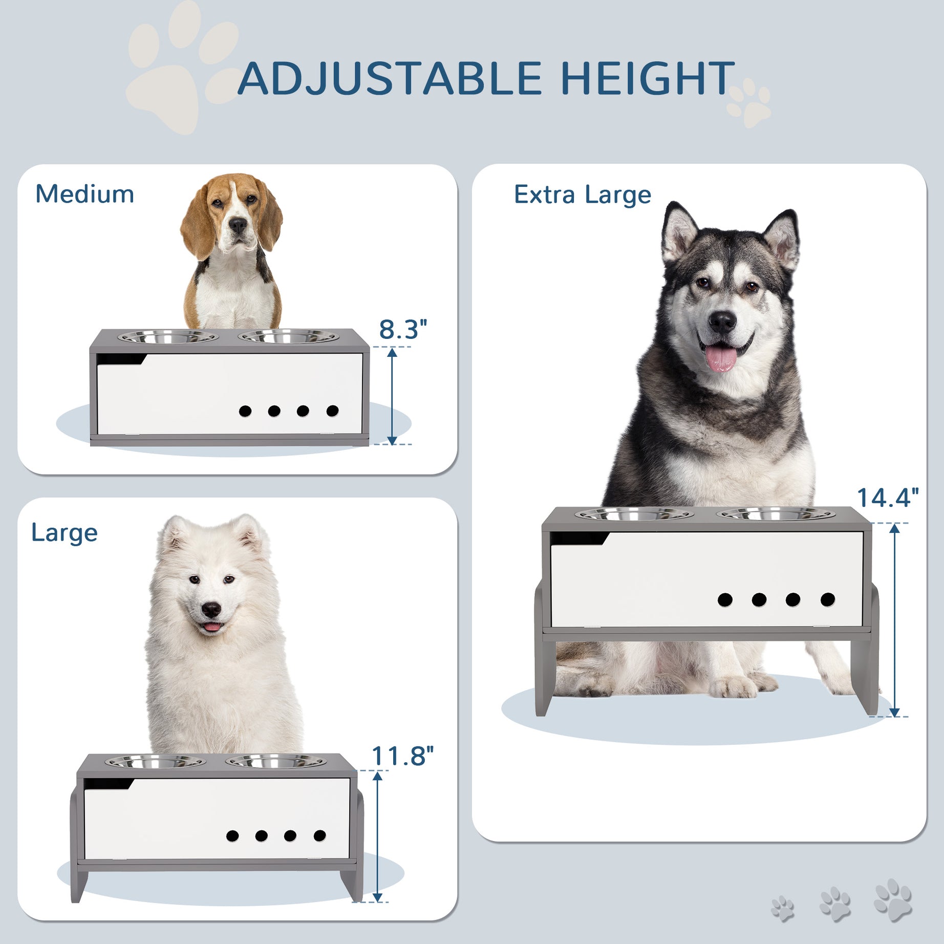 Elevated Dog Bowls, 3 Height Adjustable Raised Dog Bowls w/ Slow Feeder Mat, Stand, for Medium to Extra Large Dogs