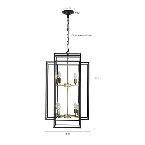 8 Lights Black & Gold Lantern Tiered Chandelier, Industrial Farmhouse Chandelier - No Bulbs Unavailable Platform- Temu