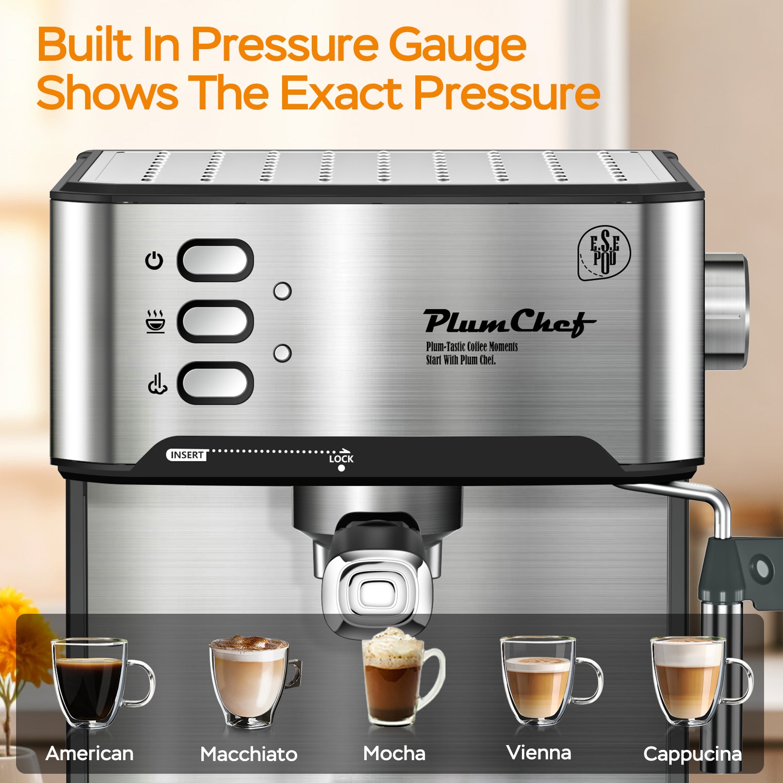 20 Bar Espresso Machine With Milk Frother, Single & Double Shot, ESE Pod Compatible, Visual Display Of Pressure, Removable Water Tank, Cappuccino, Latte, Machiato, Amazon Resale Prohibited