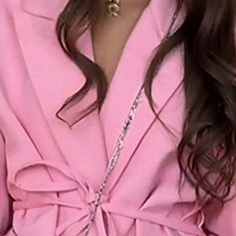 Women's Waist Tie Blazer - Elegant Business Casual Solid Color Jacket For Fall Winter Office