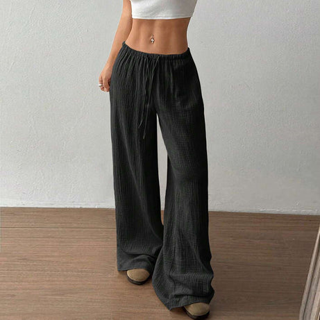 Plus Size Women's Solid Color High-Waisted Wide Leg Pants Drawstring Waist Casual Trousers For Spring And Autumn