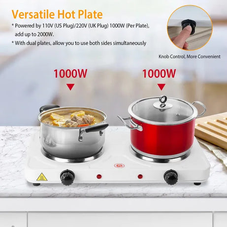 2000W Double Electric Burner Portable Dual Counter Stove Countertop Hot Plate Kitchen Cooker Stove With 5 Gear Temperature Control