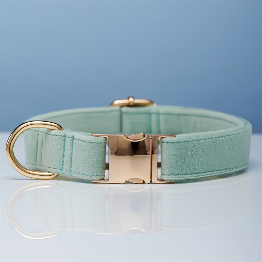 Multiple Colour Velvet Personalise Dog Collar Leash Set With Bow