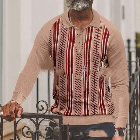 Button Long Sleeve Digital 3D Stripe Color Printing