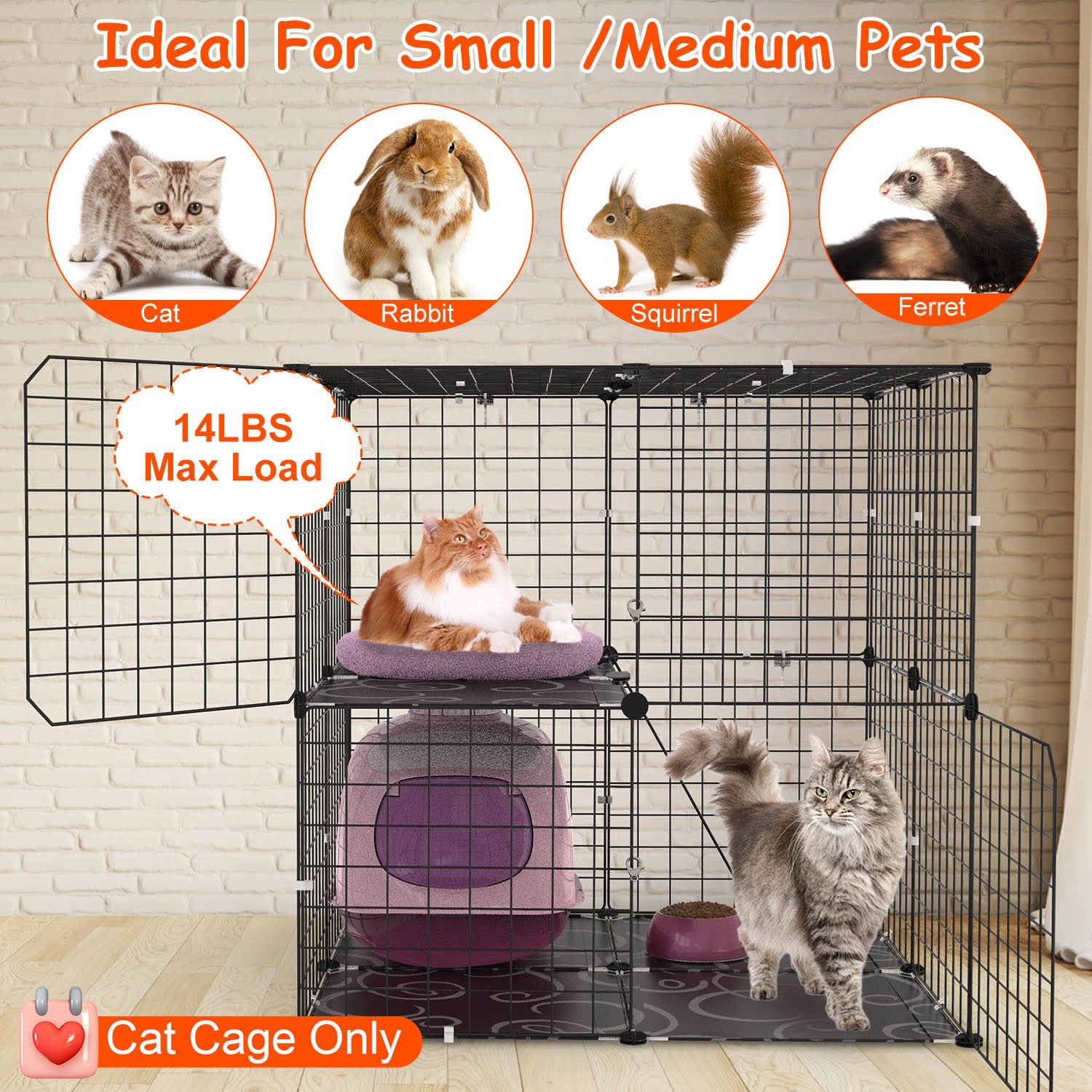 1Pc 2Tier Cat Cage Playpen Indoor Pet Enclosures Kitten Kennel House Detachable Cat Crate With Climbing Ladder 2 Doors For 1 To 2 Cats For Ferret Squirrel Small Animals