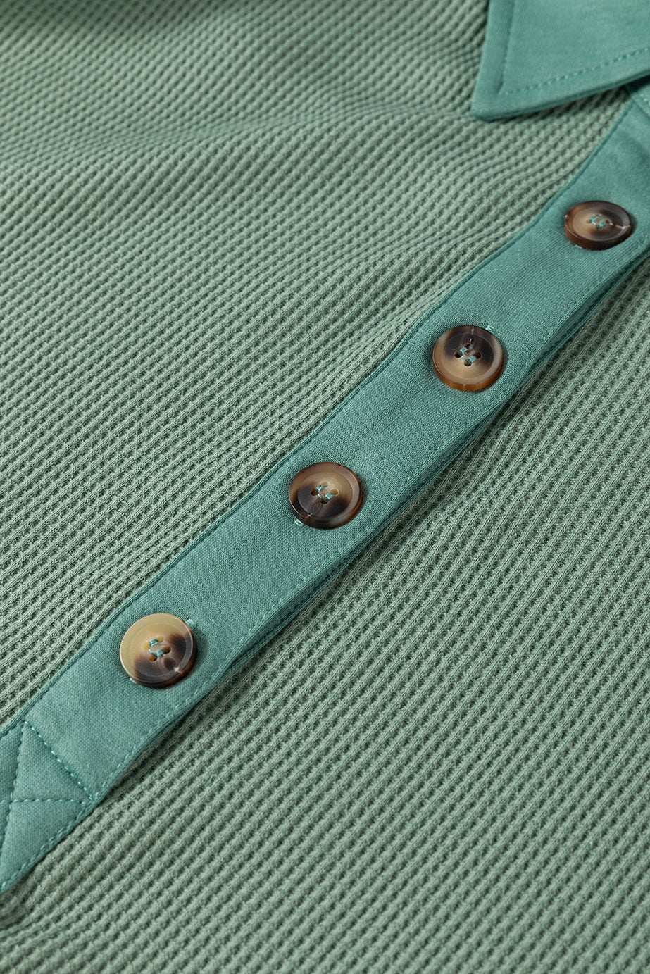 Pink Waffle Long Sleeve Collared Half Button Relaxed Fit Top