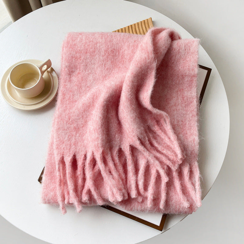 Mellard Merino Wool Korean-Style Relaxed-Feel Solid-Color Brushed Warm Scarf For Women