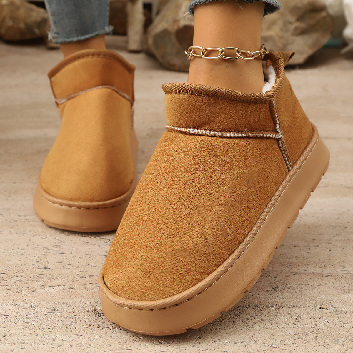 Short Boots With Thick Soles Non-slip Design And Plush Liningperfect For Outdoor Snowy Conditions