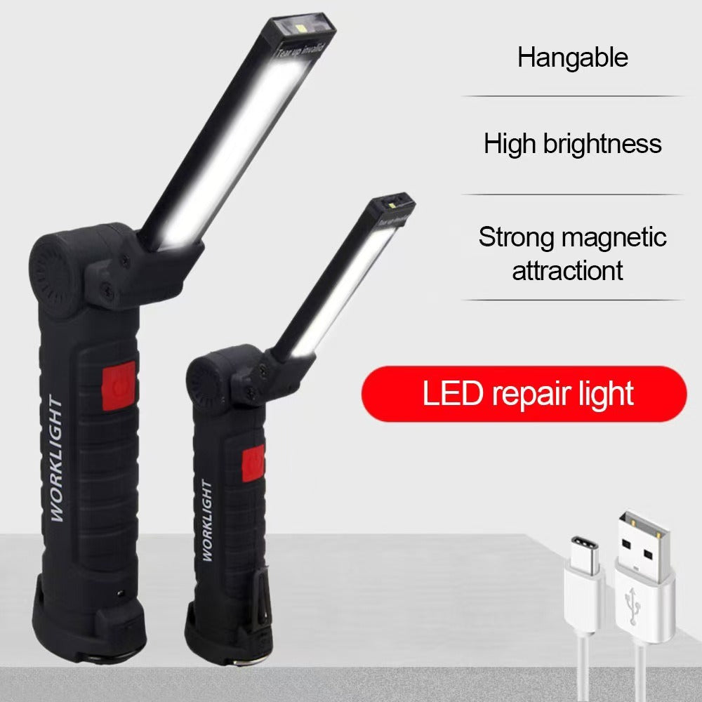 Rechargeable LED Work Light - 360 Degree Rotating Magnetic Base, Handheld Portable Light For Car Maintenance, Mechanical Work, Camping, Emergency - 5 Light Modes