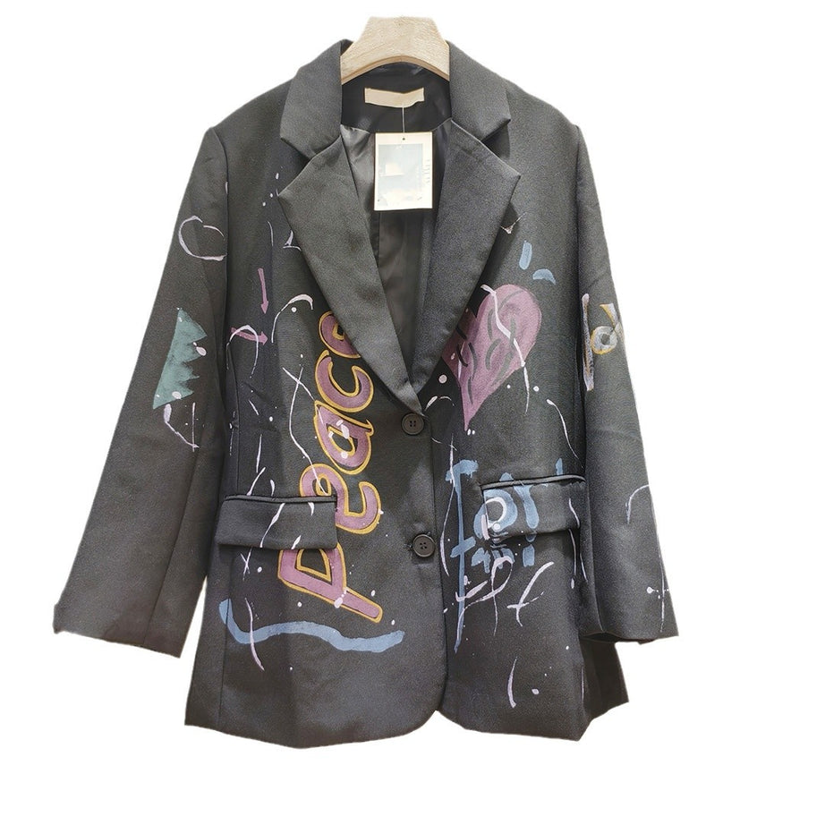 Rare And Eye-catching Colorful Letter Graffiti-print Loose-fitting Jacket