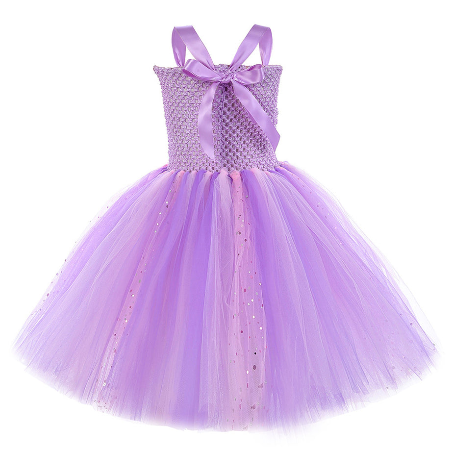 Purple Flower Fairy Elf Girls' Tulle Princess Children's Wings Fairy Role-Play Dress