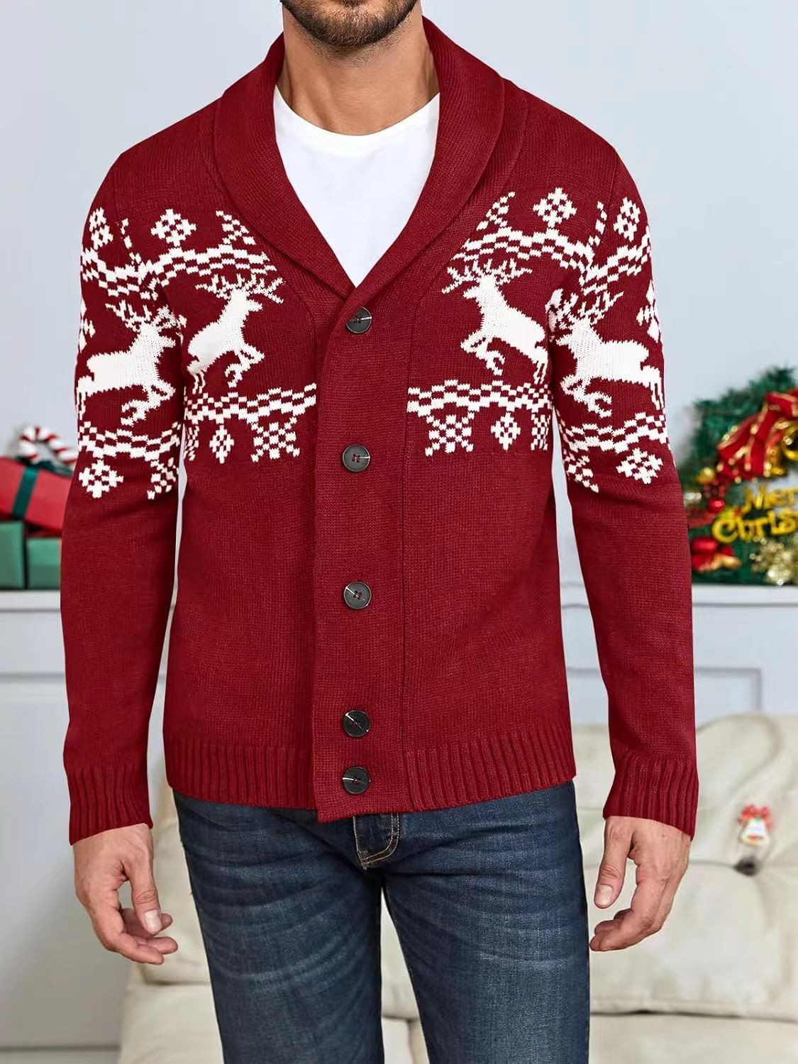 Mens Casual Knitted Cardigan Sweater Top