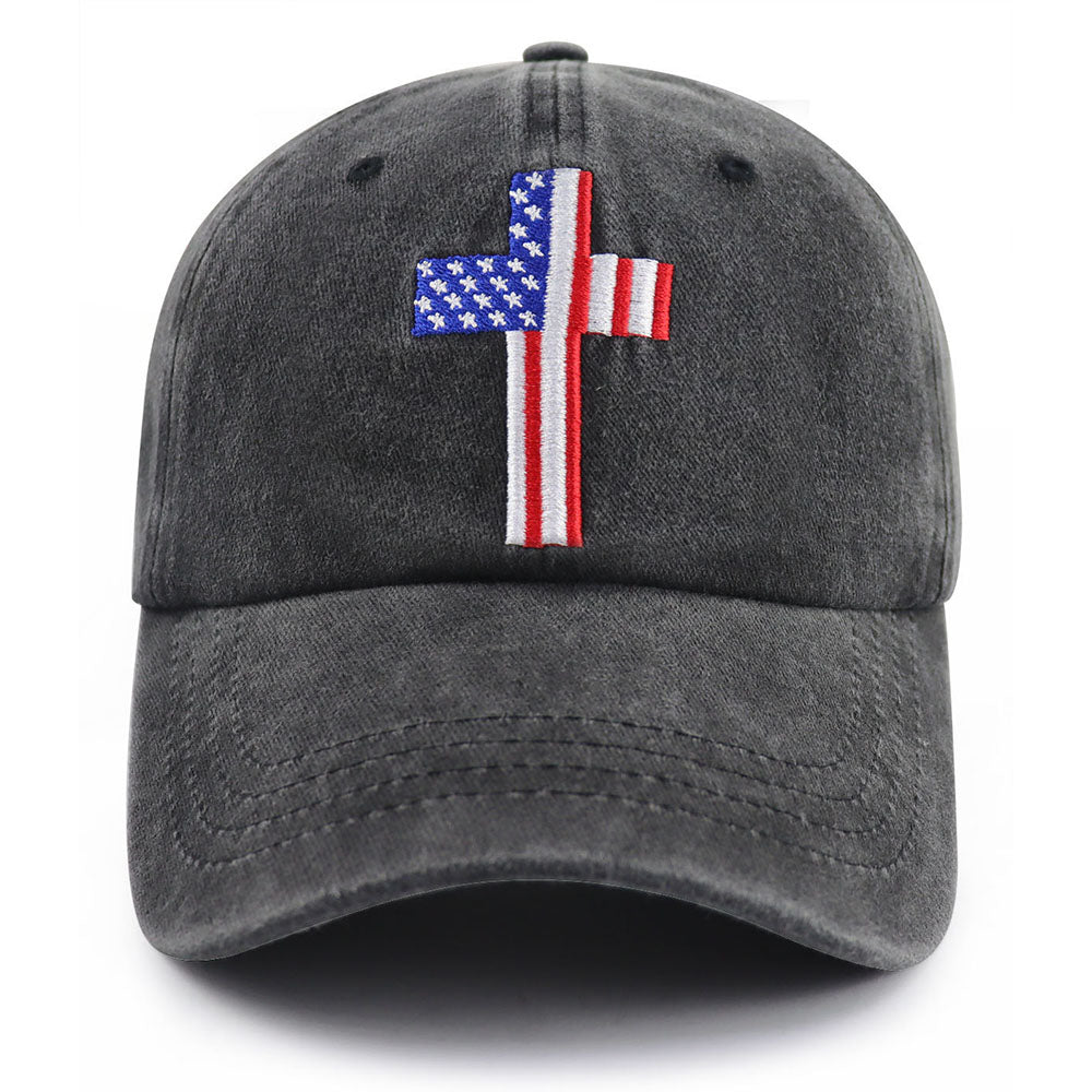 Christian American Flag Cross Baseball Cap Adjustable Embroidered Jesus Hat Patriotic Religious Gift For Men Women