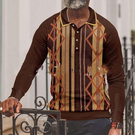 Button Long Sleeve Digital 3D Stripe Color Printing