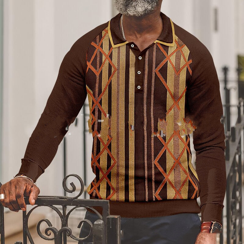 Button Long Sleeve Digital 3D Stripe Color Printing