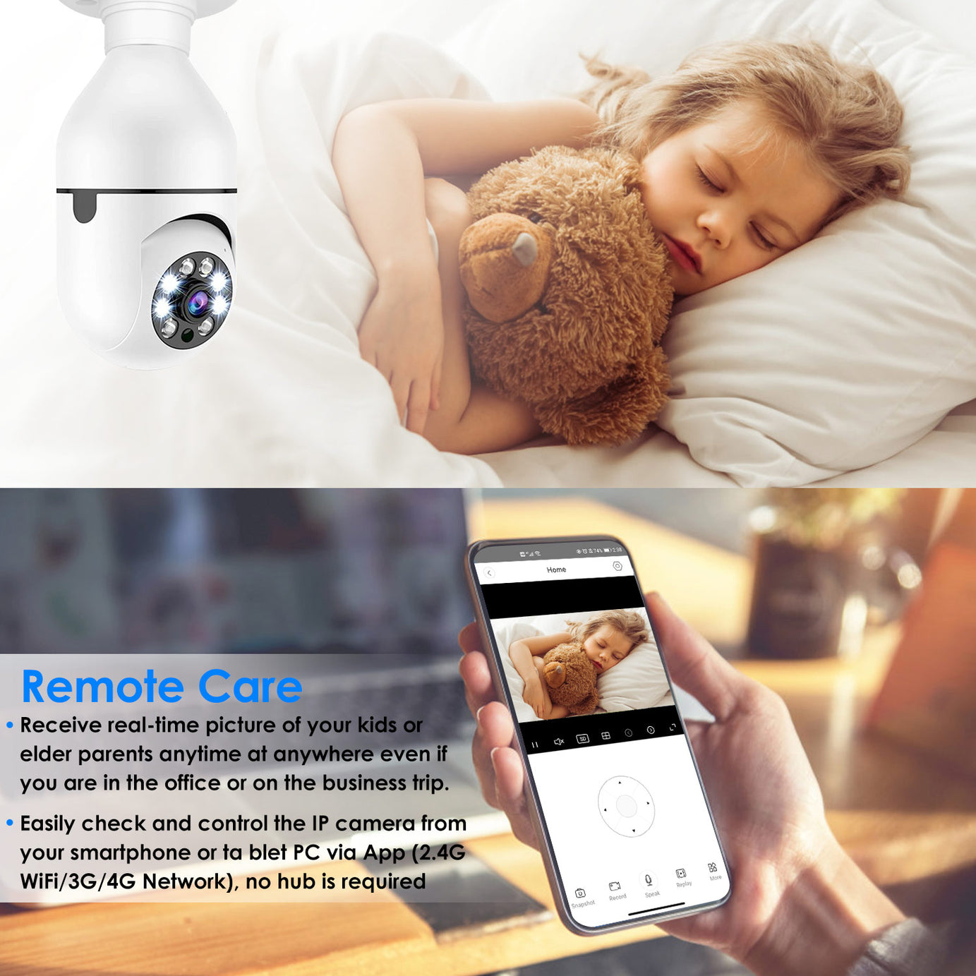 1Pc E27 WiFi Bulb Camera 1080P FHD WiFi IP Pan Tilt Security Surveillance Camera With Two-Way Audio Night Vision Motion Detection Function APP Control