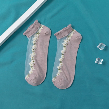 Women's Thin Spun Glass Lace Crystal Boat Socks
