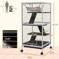 PawHut Rolling Small Animal Cage With Hammock, Ferret Cage, Chinchilla Cage, Pet Habitat With 6 Doors, Removable Tray