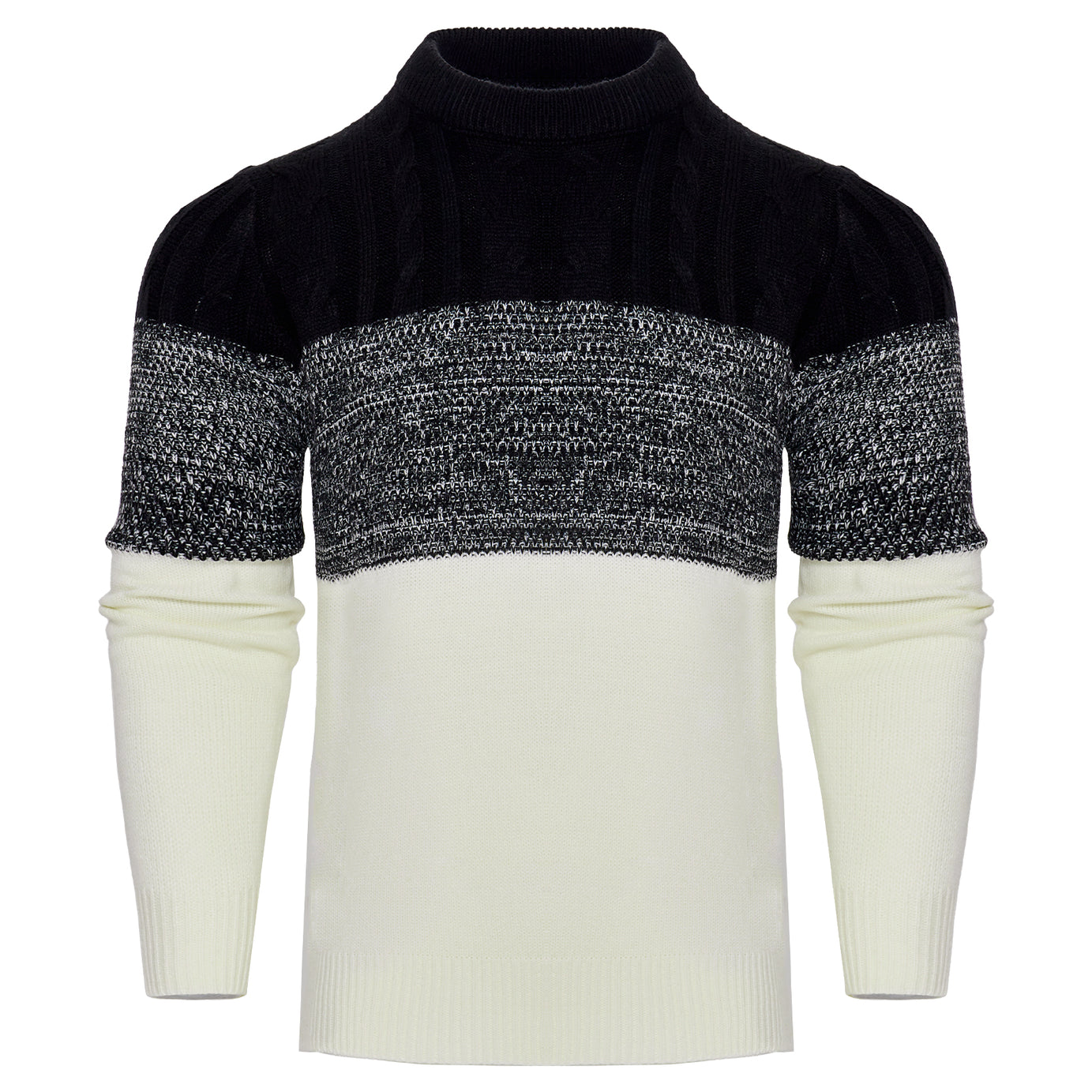 Men's Casual Color Block Long Sleeve Cable Knit Pullover Sweater