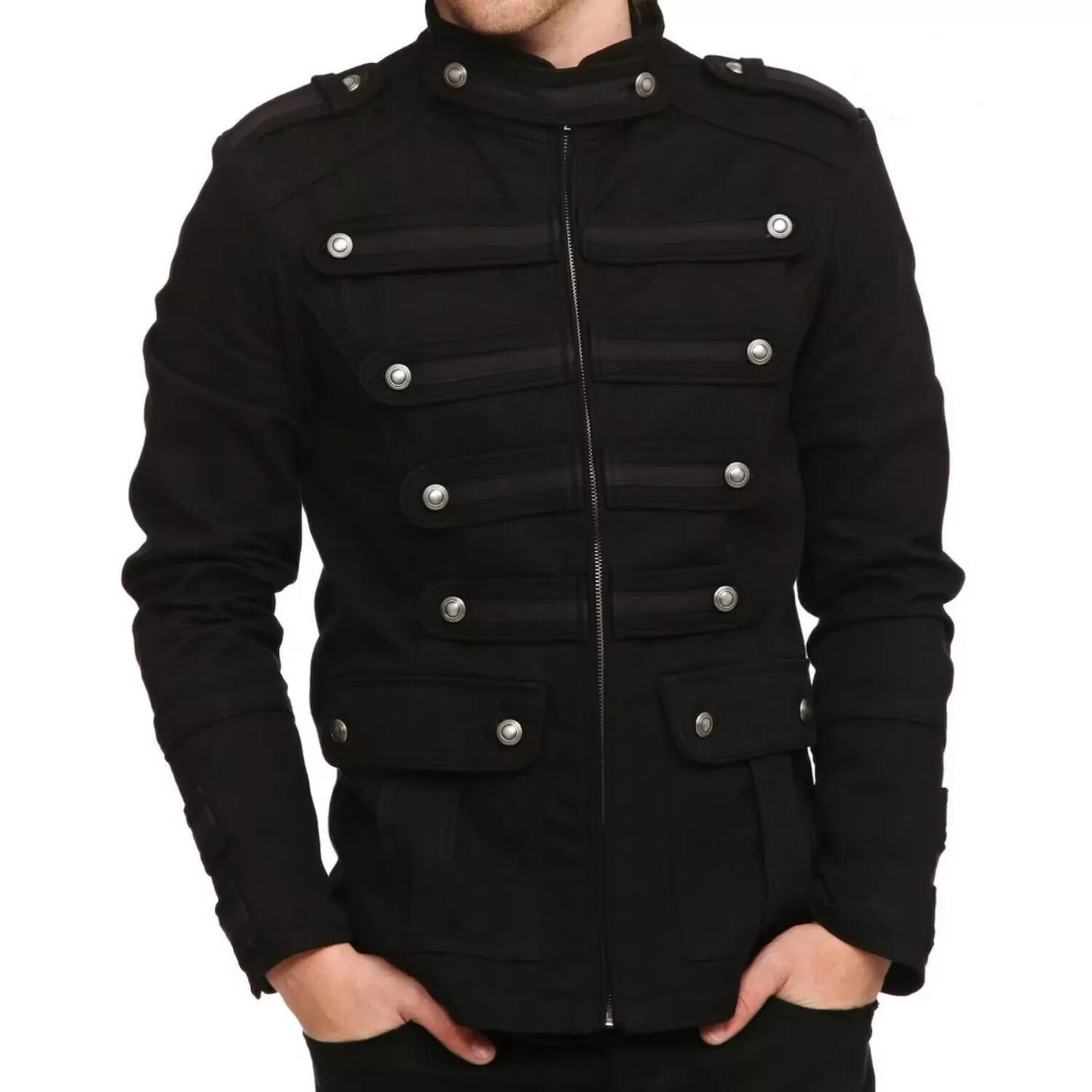 Mens Black Gothic Steampunk Vintage Military Jacket