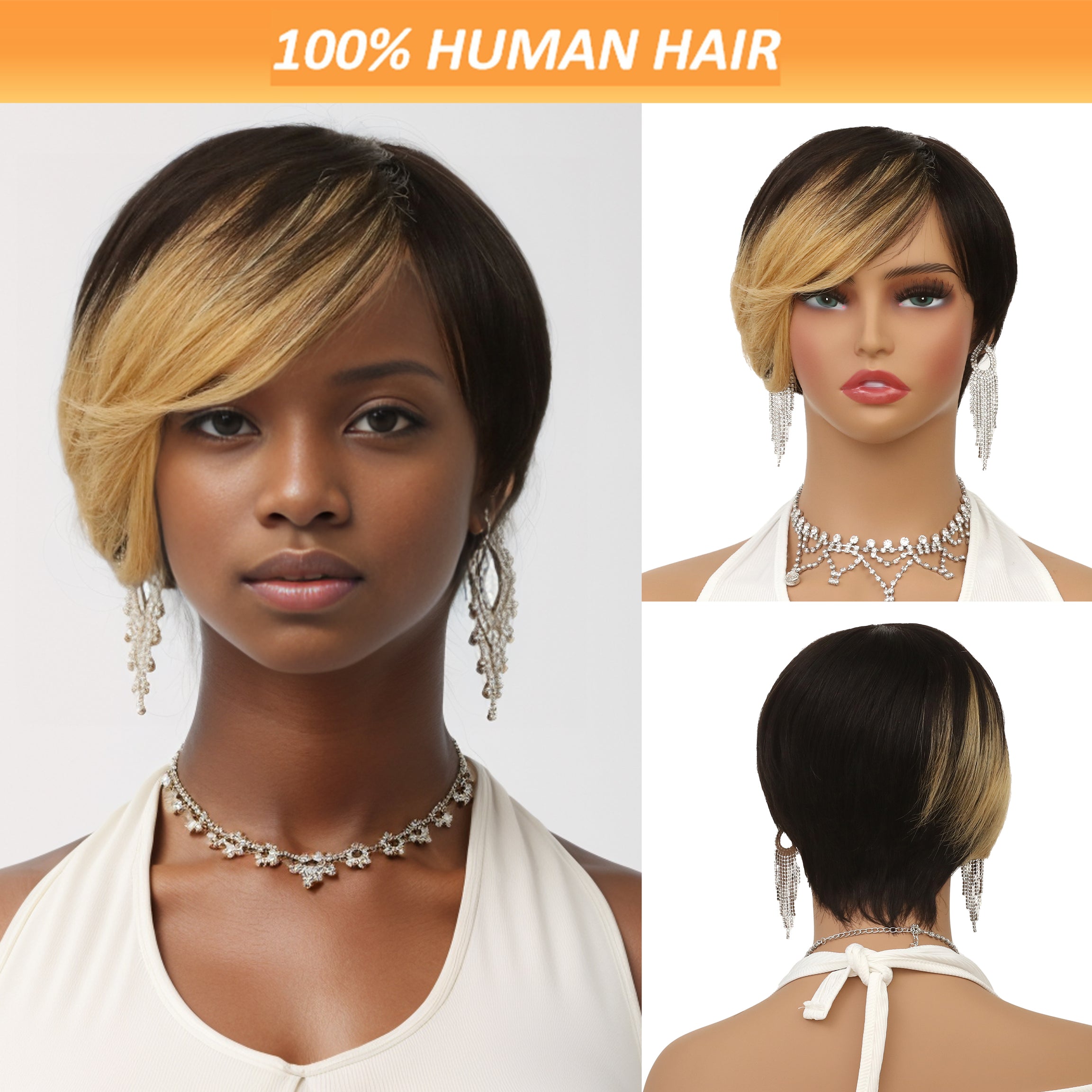 Brazil Remy Hair Non-toxic Short Wig- Straight, Lace-free Hat With Roses, 8 Inch, Suitable For The Whole Scene.