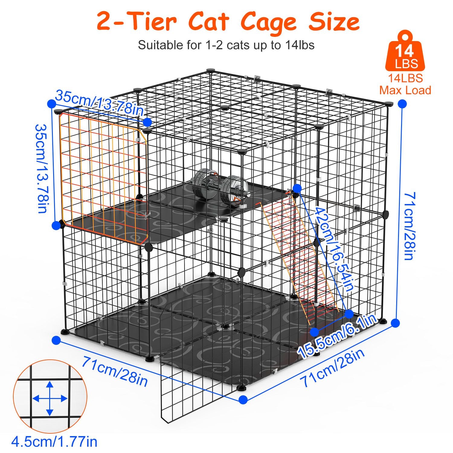 1Pc 2Tier Cat Cage Playpen Indoor Pet Enclosures Kitten Kennel House Detachable Cat Crate With Climbing Ladder 2 Doors For 1 To 2 Cats For Ferret Squirrel Small Animals