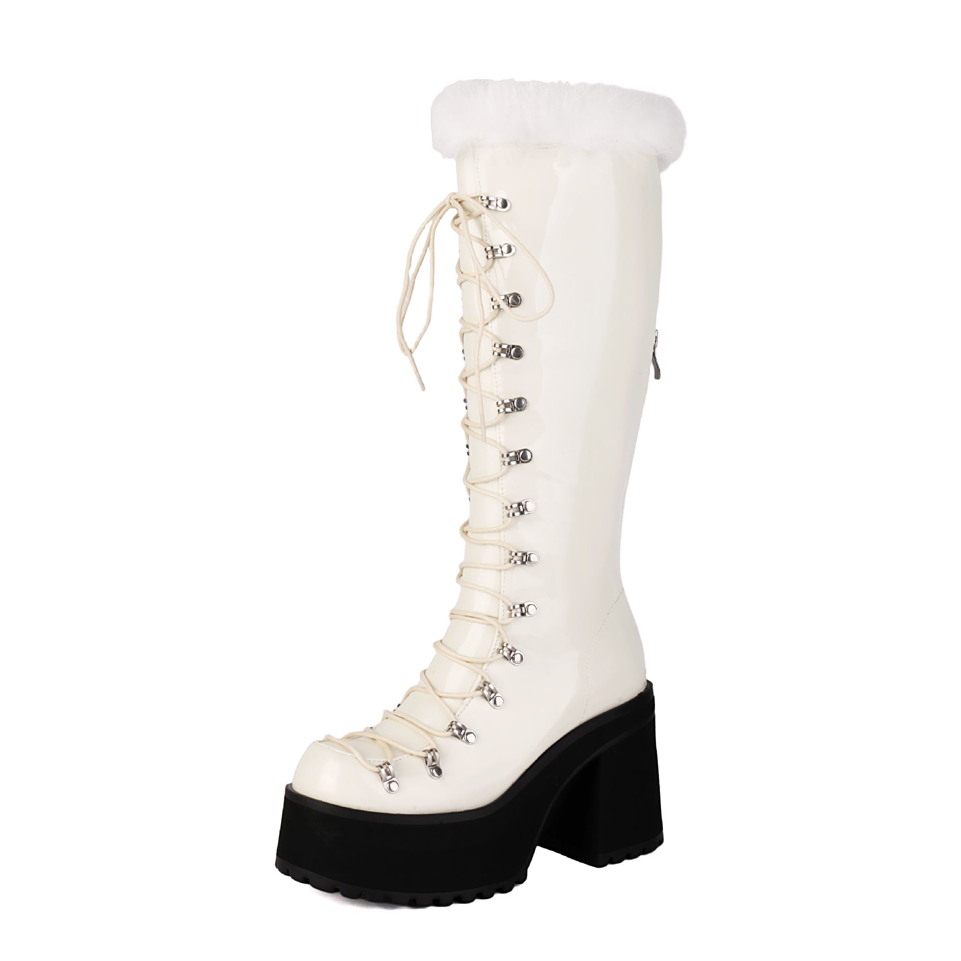 Women's British-style Casual Boots With A Fur Collar And Laces