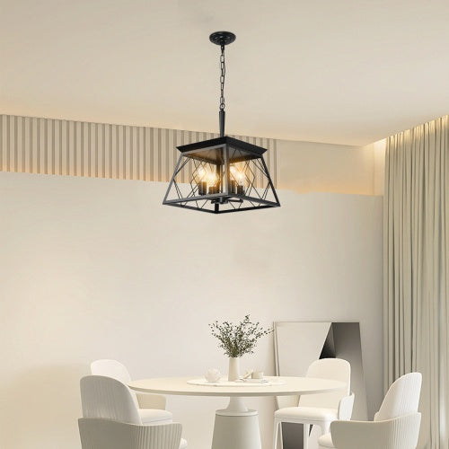 4 Lights Farmhouse Chandelier For Dining Room Black - No Bulbs Unavailable Platform- Temu