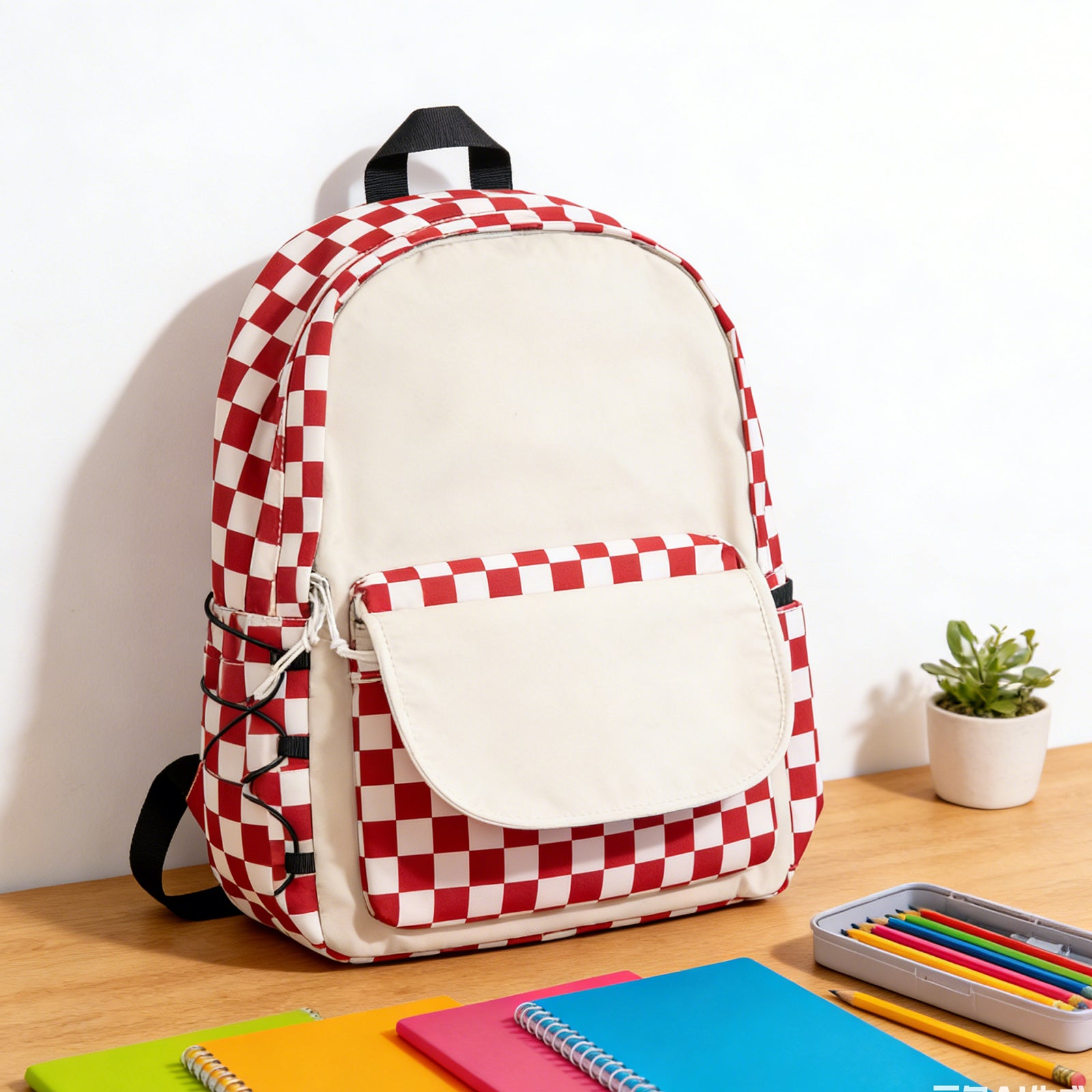 Plaid Backpack-Red