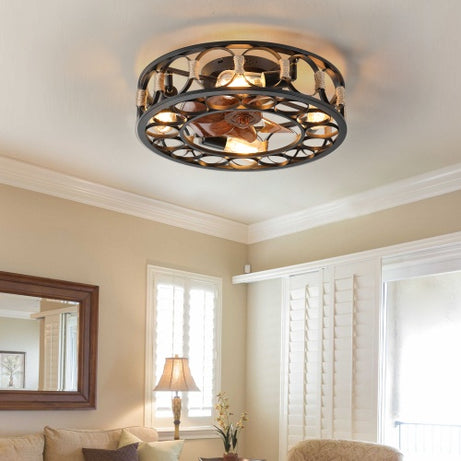Cage Ceiling Fan With Light Remote Control, Low-profile Built-in Farmhouse Modern Ceiling Fan, 6 Speed Reversible Blades, Including 5 LED Bulbs Unavailable Platforms- Temu
