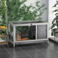PawHut Indoor Rabbit Enclosure, Wooden Elevated Cage Habitat With Enclosed Run With Wheels - Ideal For Rabbits And Guinea Pigs