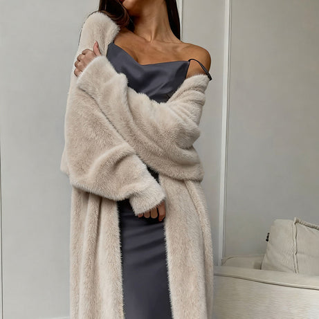 Women's Furry Long Cardigan - Slouchy Open Front Duster Coat, Fuzzy Cozy Layer
