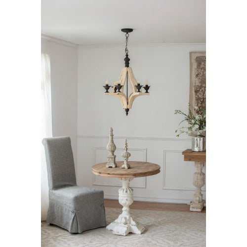 6 - Light Wood Chandelier With Adjustable Chain For Kitchen, Dining Hall Entrance, Bulb Not Included