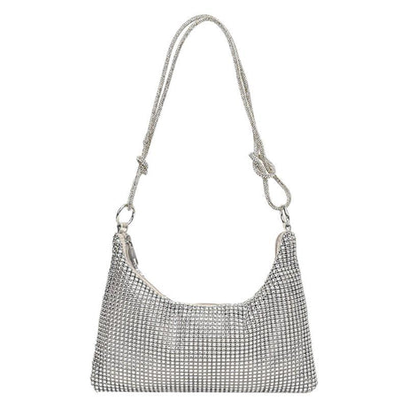Women's Solid-Color Shiny Faux Rhinestone Zipper-Knotted Shoulder Bag