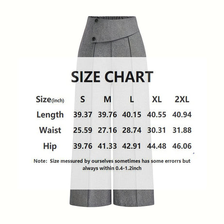 Women's Elegant High-Waisted Wide Leg Pants, Solid Color Button Detail Trousers For Office And Casual Wear