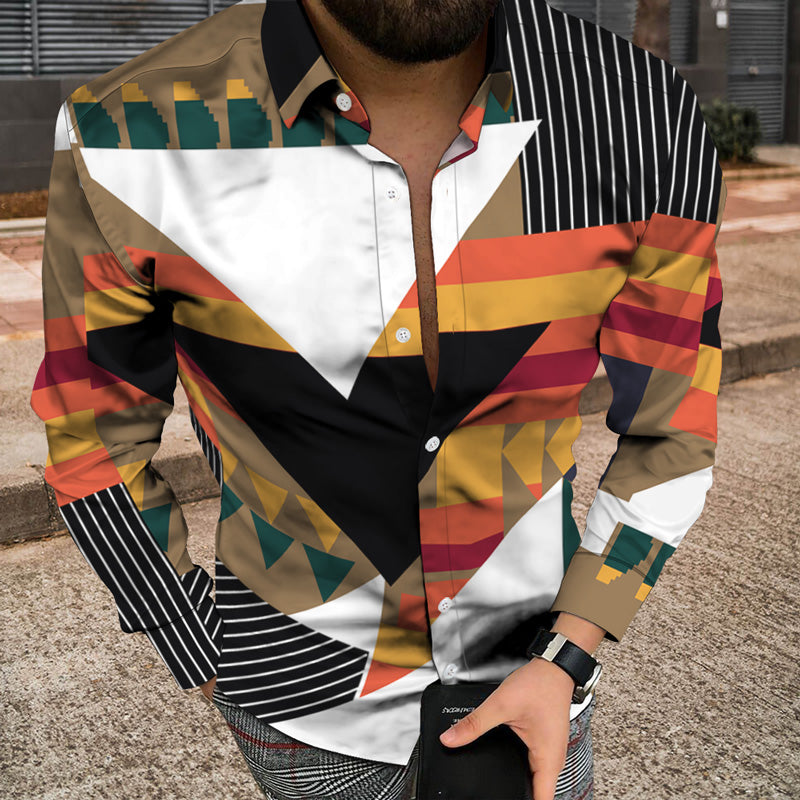 Men Long Sleeve Jacket With 3D Patchwork Print