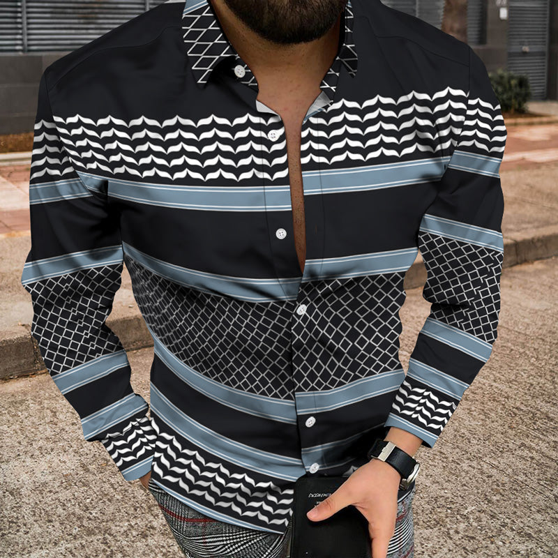 Men Long Sleeve Jacket With 3D Patchwork Print