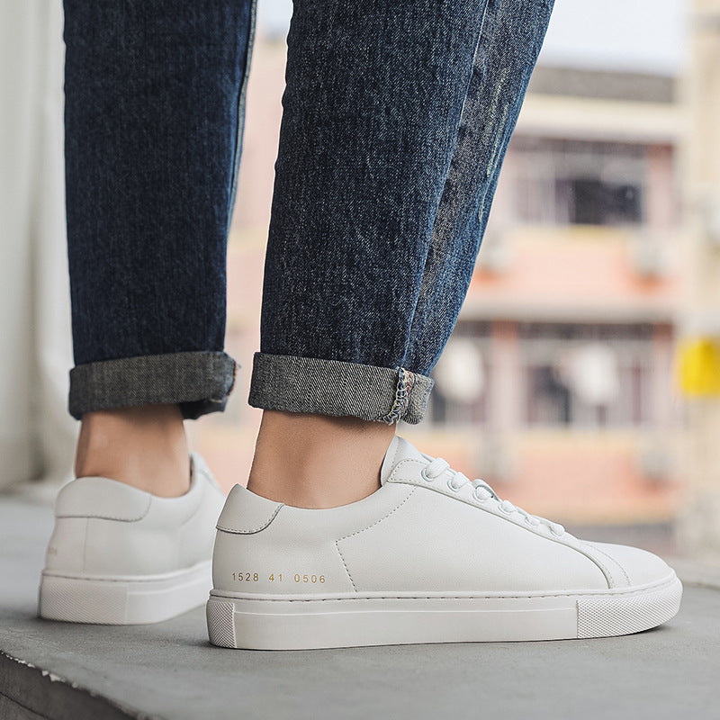 New Breathable Cowhide Flat-soled Trendy Versatile White Sneakers