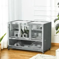 PawHut Wooden 3-Tier Hamster Cage Hutch Box With Ladder Wheels For Small Animals, Dark Gray