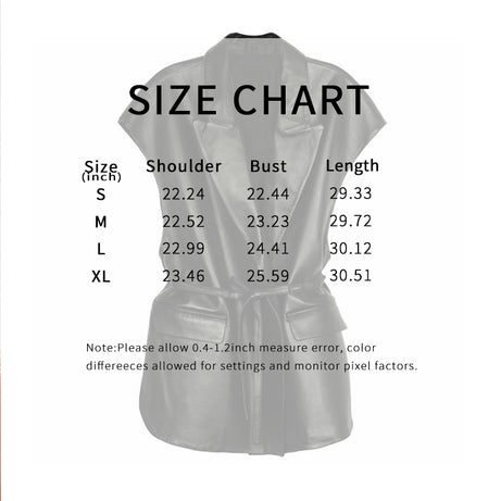 Women's Faux Leather Vest, Lapel Collar Sleeveless Casual Work Jacket With Belt