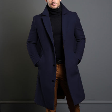 Men's Mid-length Trench Coat Fall Winter Slim Pockets Single-breasted Collar Jacket  Casual Business Comfortable Overcoat Clothing