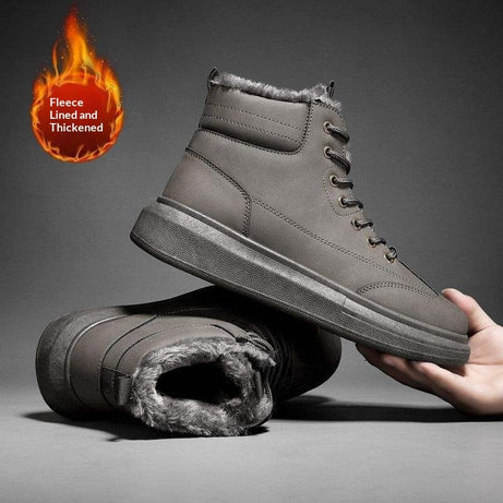 Winter Warm Men's Fur-lined Thickened Leather-and-fur Snow Boots