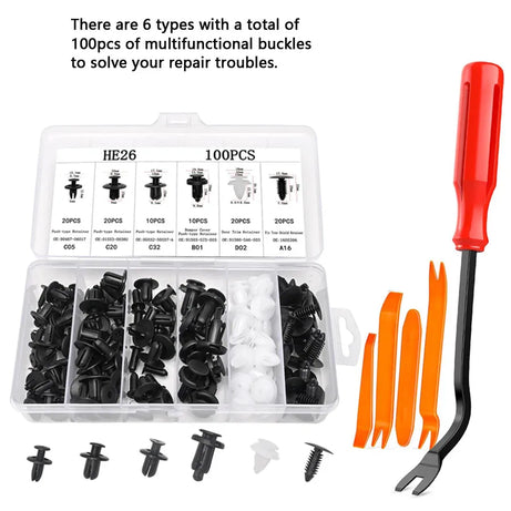 100Pcs Auto Fastener Clip Mixed Car Body Push Retainer Pin Rivet Bumper Door Trim Panel Fastener Kit Car Clips Box or Bag Packag
